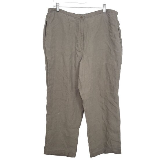 LL Bean Linen Pants Womens Size 18 Beige Coastal Neutral Outdoor Pockets